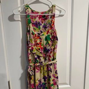 Express Sleeveless V-Neck Ruffle Floral Dress